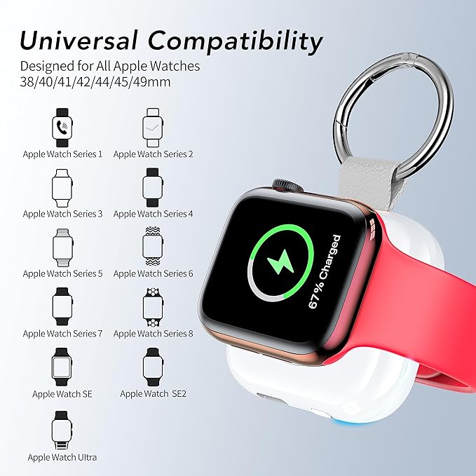 HUOTO Portable Watch Charger for Apple Watch Series 9,Portable Magnetic iWatch Charger 1200mAh Power Bank Mini Purse Items Fast keychain Charging for Apple Watch Series 11/10/ 9/8/7/6/SE/5/4/3/2/UItra - Image 5