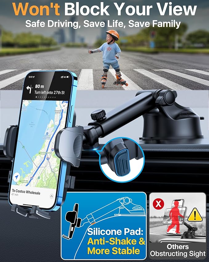 【98+LBS Strongest Suction & Military-Grade】Ultimate Car Phone Mount【Patent & Safety Cert】 Cell Phone Holder Truck Stand for Dashboard Windshield Vent for iPhone 17 Pro Max 16 15 Samsung,Graphite Black - Image 5