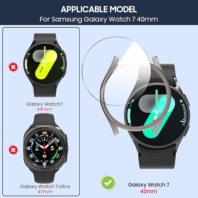 Suoman 5+5 Pack for Samsung Galaxy Watch 7 40mm Case, 9H Tempered Glass Screen Protector+ All-Round PC Matte Protective Cover Bumper -Black+Blue+Silver+Grey+Clear - Image 2