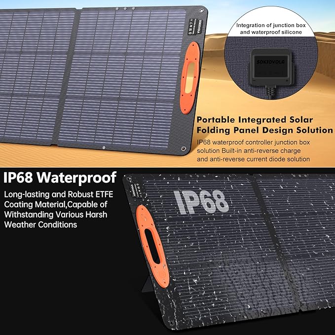 SOKIOVOLA N-Type 16BB 220W Portable Solar Panel for EF/Jackery/Bluetti/Anker Power Station, IP68 Waterproof Foldable Solar Panel ETFE 25% High Efficiency for Outdoor Camping RV Trip - Image 6