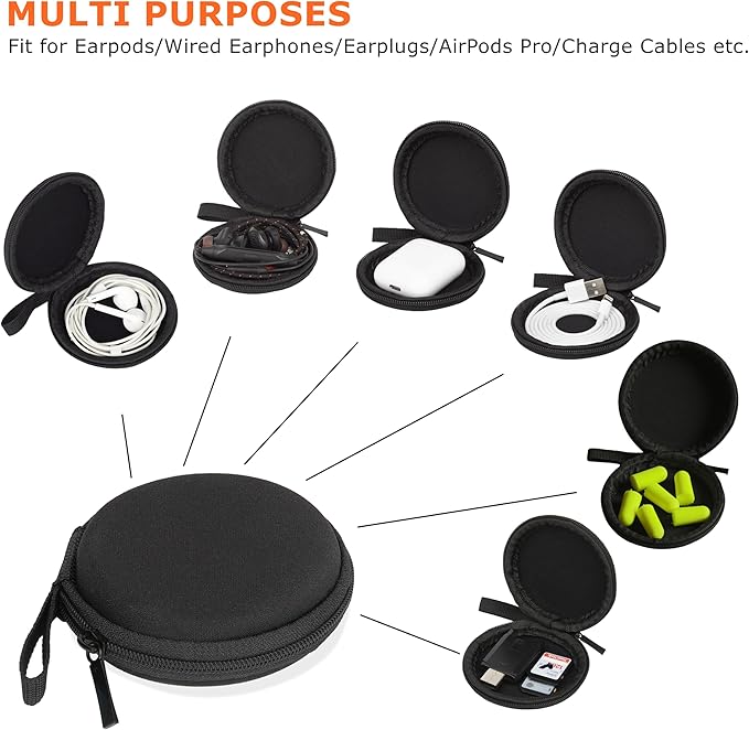 Ginsco Mini-Portable Hard Shell Earbuds Case for Apple EarPods Headphones USB-C Wired Ear Buds/Samsung Galaxy Wired Earbuds, Travel Case for Earphones Earplugs (1, Black) - Image 8