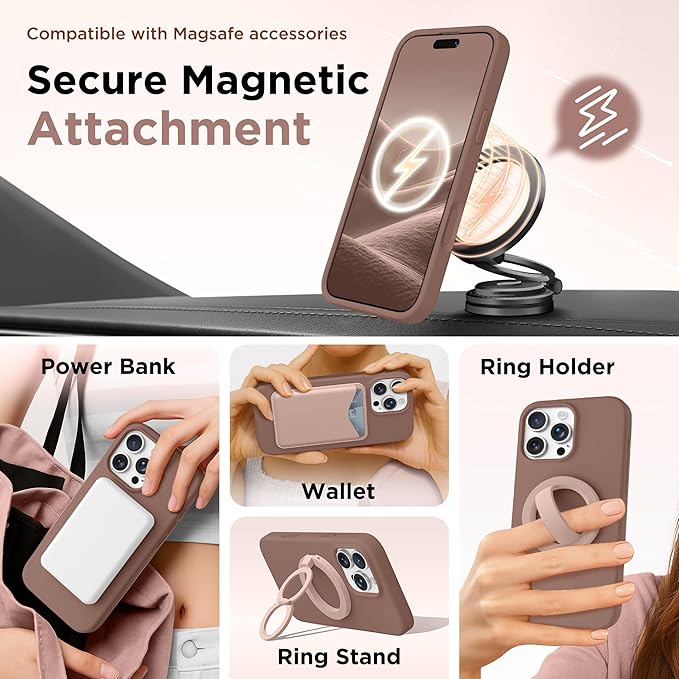 GolbinBox Magnetic for iPhone 16 Pro Case, Compatible with MagSafe, [Soft Anti-Scratch Microfiber Lining], Liquid Silicone Shockproof Protective Phone Case for iPhone 16 Pro 6.3", Brown - Image 4
