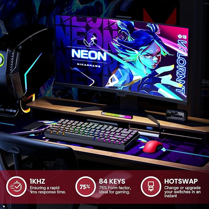 HK GAMING GK75 75% v3 | Hotswap Mechanical Gaming Keyboard | 84 Keys Multi Color RGB LED Backlit for PC/Mac Gamer | US Layout (Black, Mechanical Blue) - Image 2
