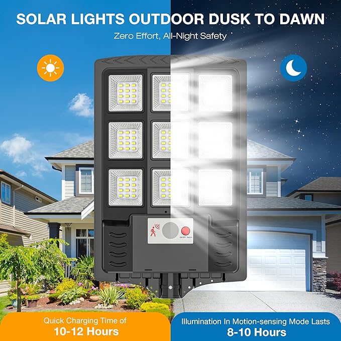 Solar Lights Outdoor,IP66 Waterproof Solar Street Lights Outdoor,6500K LED Dusk to Dawn Security Flood light with Motion Sensor and Remote Control for Yard,Parking Lot, Courtyards,Garages 2-Pack - Image 3