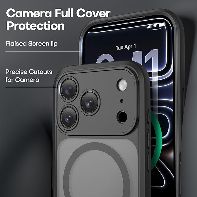 ImpactStrong Magnetic Guard Designed for iPhone 17 Pro Case [Camera Protection] [Military Grade Drop Tested] [Compatible with MagSafe] Slim Translucent Matte Phone Case (6.3") - Black - Image 5