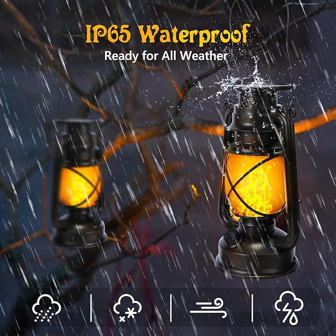 Toodour Solar Lantern Outdoor Lights, 2 Pack Bronze Vintage LED Lantern with 2 Modes, Waterproof Hanging Solar Lights for Camping Patio Garden Yard Outdoor Decorations - Image 6