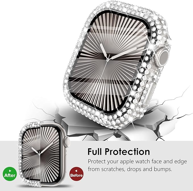 KADES Compatible with Apple Watch Series 3 2 1 with Built-in Tempered Glass Screen Protector Bling Crystal Diamond Rhinestone Full Protective Bumper Cover for Women (42mm,Clear) - Image 5