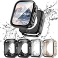 4 Pack Compatible with Apple Watch Waterproof Case 40mm Series 6/5/4/SE with Tempered Glass Screen Protector, 2 in 1 Full Coverage Bumper Protective Cover for iWatch Accessories 40 mm by Kawoco