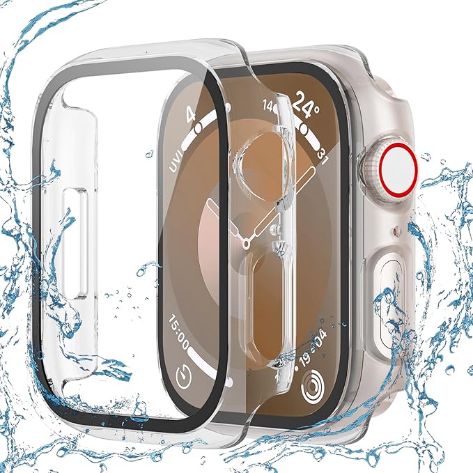 QCKANLJ 2-Pack Waterproof Case Compatible with Apple Watch 40mm SE3/SE2/SE/6/5/4 with Tempered Glass Screen Protector, Full Protective Hard PC Bumper Case Face Cover for iWatch 40 mm Clear*2 by QCKANLJ