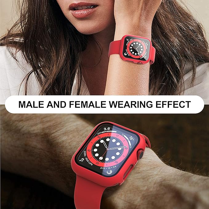 Suoman 2-Pack for Apple Watch Series 9/8/7/6/5/4/Series SE/SE 2 41mm All-Around Screen Protector Case, Tempered Glass Screen Protector Case Ultra-Thin for iWatch 41mm Protection Cover - Red - Image 8