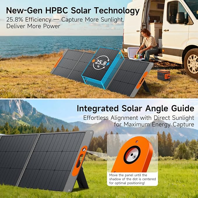 280W Portable Solar Panel for Power Station, 25.8% High Efficiency HPBC Solar Cell, QC3.0, Type-C 60W, MC4 Output, IP65 Waterproof, Ultra-Light Solar Panel for Outdoor Camping, RV, Off Grid - Image 2