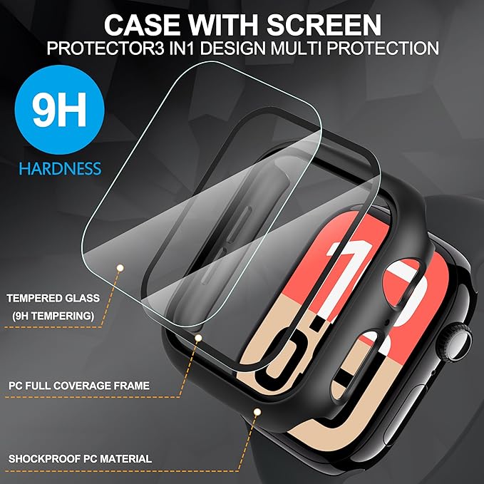 Diruite 2-Pack for Apple Watch Series 6/5/4/Series SE/SE 2/SE 3 40mm All-Around Screen Protector Case, Tempered Glass Screen Protector Case Ultra-Thin for iWatch 40mm Protection Cover - Black - Image 6