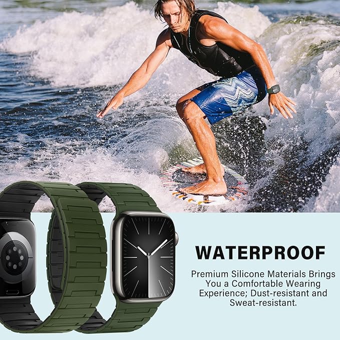 Bisikor Magnetic Bands Compatible with Apple Watch Band 49/46/45/44/42/41/40/38mm Men Women Silicone Sport Wristband for iWatch Ultra SE Series 11 10 9 8 7 6 5 4 3 (38/40/41/42, Army Green/Black) - Image 5