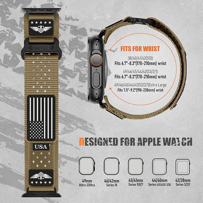 Rugged Nylon Bands for Apple Watch Ultra 2 Band 49mm 46mm 45mm 44mm 42mm(S3/2/1) Men,Breathable Holes Sport Strap With US Flag Wristband for iWatch band Ultra 3/2/1 Series 11 10 9 8 7 6 5 4 3 SE3/2/1 - Image 6