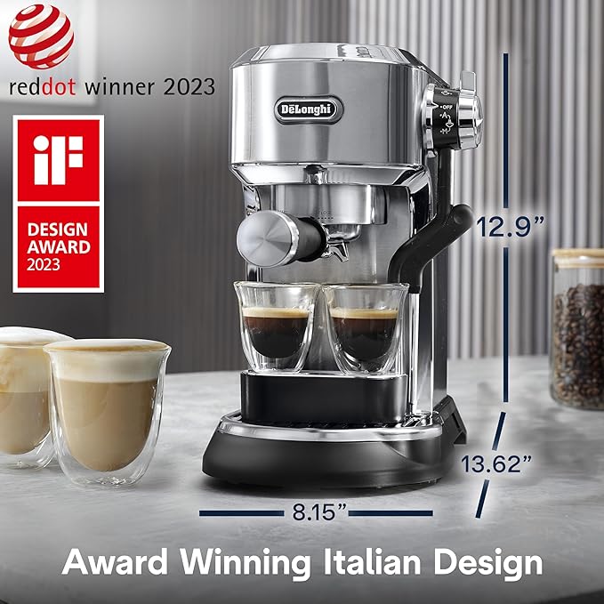De'Longhi Dedica Maestro Plus Espresso Machine, Automatic Steam Wand, 3 Coffee Temp & Milk Foam Settings, 54oz Removable Tank, Easy-to-Clean Dishwasher-Safe Parts, Compact Stainless Steel Design - Image 6