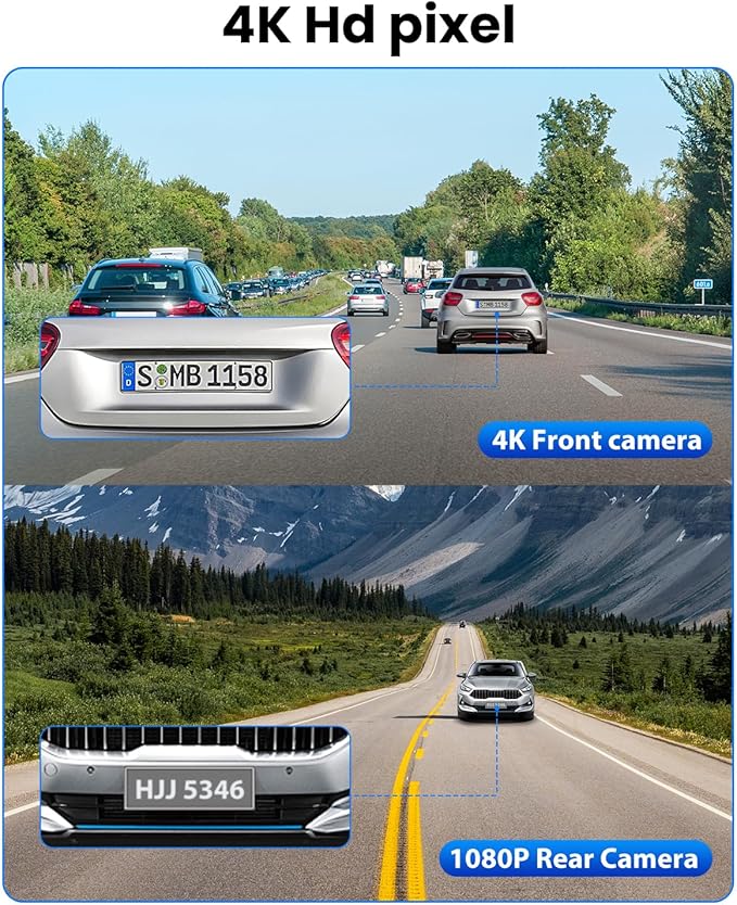 Dash Cam Front and Rear 4K/1080P, Dash Camera for Cars Build in WiFi, Full HD Dash Cam with APP Control, 3.94'' IPS Screen Dash Camera with 32GB SD Card, G-Sensor, 24Hr Parking Mote, Loop Recording - Image 2