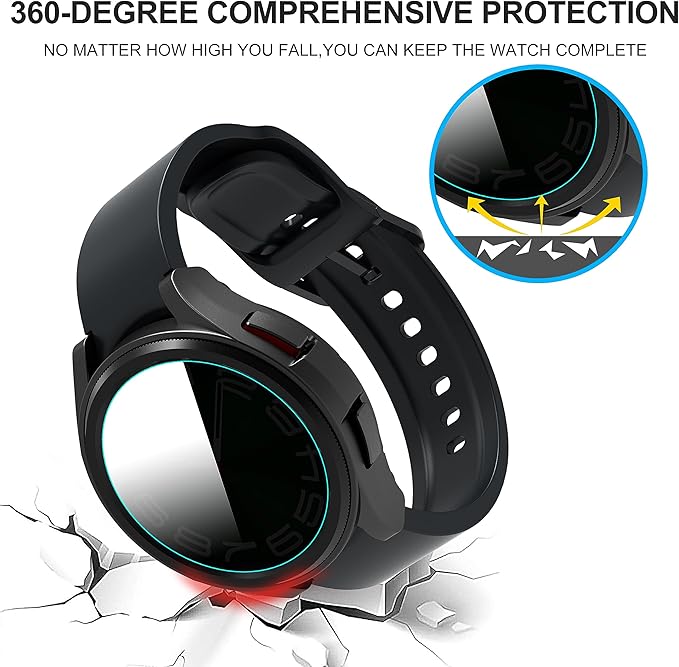 Suoman 4+4 Pack for Samsung Galaxy Watch 6 Classic 47mm Case, [Anti-Peeping] Tempered Glass Privacy Screen Protector, All-Round PC Matte Protective Cover Bumper -Black - Image 5