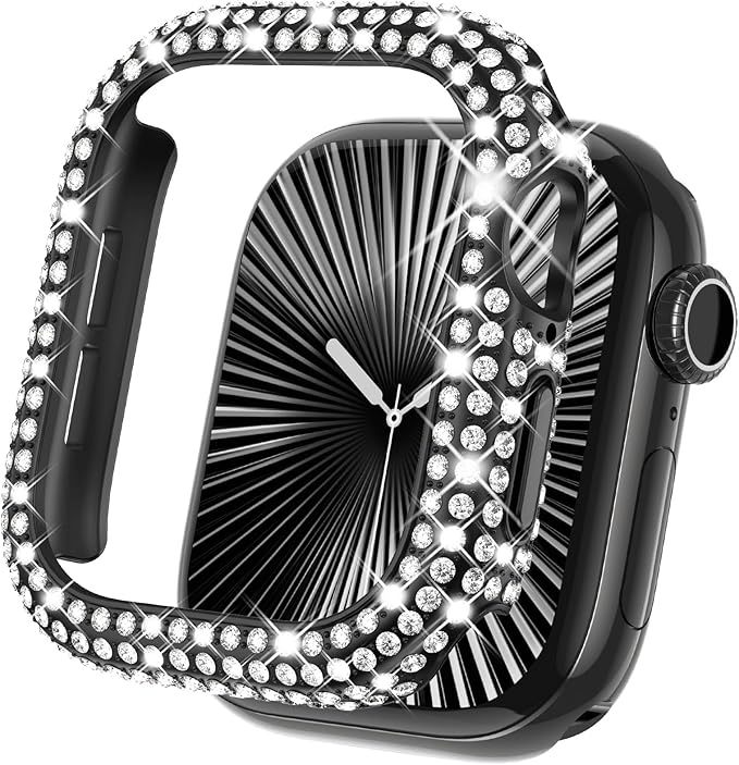 KADES Bling Case Compatible for Apple Watch Series SE3/SE2/6/5/4/SE 40mm, Sparkly Full Diamond Protective PC Bumper Cover, Rhinestone Frame for Women, 40mm-Black by KADES