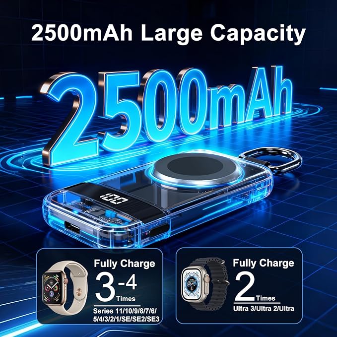 Portable Charger for Apple Watch, 2500mAh & Digital Display – Magnetic Fast Charging iWatch Charger for Travel – for Apple Watch Series - Image 3