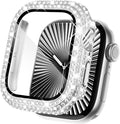 KADES Compatible with Apple Watch Series 3 2 1 with Built-in Tempered Glass Screen Protector Bling Crystal Diamond Rhinestone Full Protective Bumper Cover for Women (38mm,Silver) by KADES