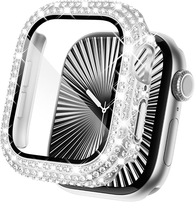 KADES Compatible with Apple Watch Series 3 2 1 with Built-in Tempered Glass Screen Protector Bling Crystal Diamond Rhinestone Full Protective Bumper Cover for Women (38mm,Silver) by KADES