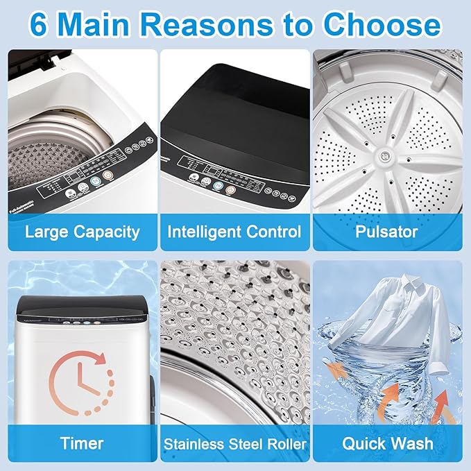 17Lbs Portable Washing Machine with10 Washing Programs, 2.2 Cu. Ft. Full Automatic Washer and Spinner Combo, Compact Laundry Washer Spinner for Apartment RV Dorm - Image 2