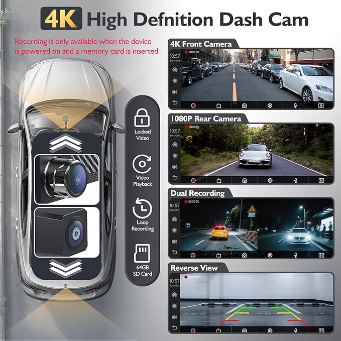 10.26" Portable Carplay Screen for Car, 4K HD Car Stereo Touch Screen with Apple CarPlay and Android Auto, 4K Dash Cam, 1080P Backup Camera, Mirror Link, Voice Control, Bluetooth, GPS, AUX/FM - Image 4