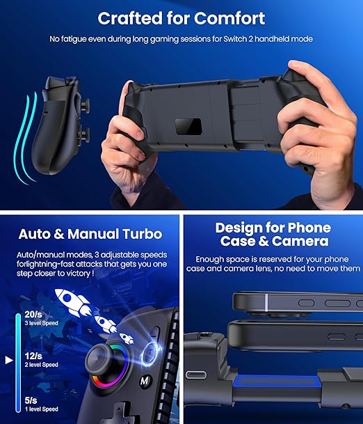 Mocagen Swicth Controllers for Nintendo Switch 2/1/Oled/iPhone/Android Handheld Gaming with Hall Effect Joysticks & Triggers, RGB Light, Programmable, Turbo, Mac Game - Image 7