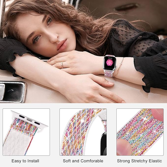 Stretchy Nylon Solo Loop Bands Compatible with Apple Watch 38mm 40mm 41mm 42mm 44mm 45mm 46mm 49mm Ultra 2 iWatch Series 11 10 9 8 7 SE 6 5 4 3 2 1 Strap,Sport Elastic Braided Women Men - Image 3