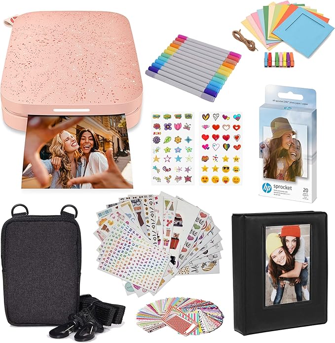 HP Sprocket Portable 2x3 Instant Color Photo Printer (Blush Pink) Starter Bundle by HP