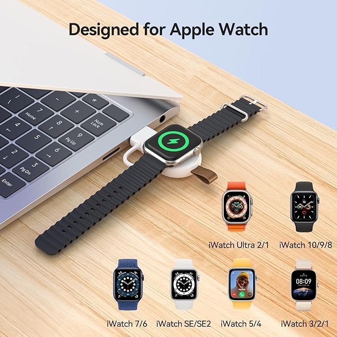 NEWDERY Charger for Apple Watch Magnetic USB C&USB A Portable Wireless iWatch Charger for Apple Watch Ultra 2/1 Series 10 9 8 7 6 5 4 3 2 1 SE, White - Image 2