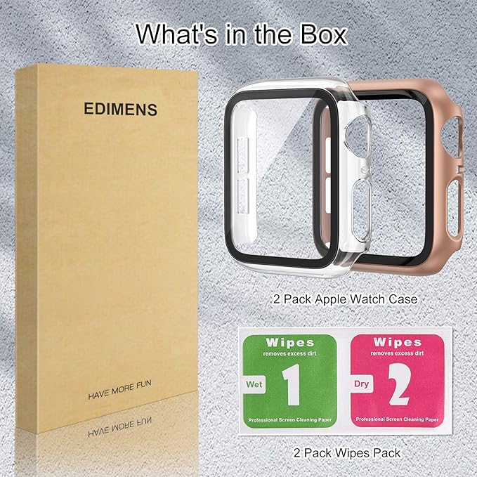 EDIMENS 2 Pack Hard PC Case Compatible with Apple Watch Series 6 / SE / 5/4 40mm Women Men, Overall PC Case Slim Tempered Glass Screen Protector Protective Cover for Apple iWatch 40mm SE Clear Rose - Image 9