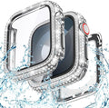 Goton 41mm Waterproof Bling Case for Apple Watch Screen Protector Series 9/8/7 41 mm, Sparkling PC Front Bumper & Hollow Back for iWatch Cover, Splash-Resistant, Easy Install by Goton