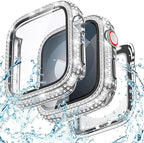 Goton 41mm Waterproof Bling Case for Apple Watch Screen Protector Series 9/8/7 41 mm, Sparkling PC Front Bumper & Hollow Back for iWatch Cover, Splash-Resistant, Easy Install by Goton