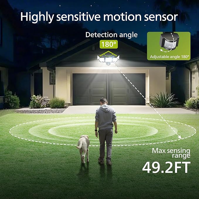 Philips Solar Security Light Outdoor 302 LED 1200lm，Solar-Powered Waterproof Wall-Mounted Flood Light w/PIR Motion Sensor, 3 Heads, IP65 Waterproof, 3 Modes (2 Packs) - Image 4