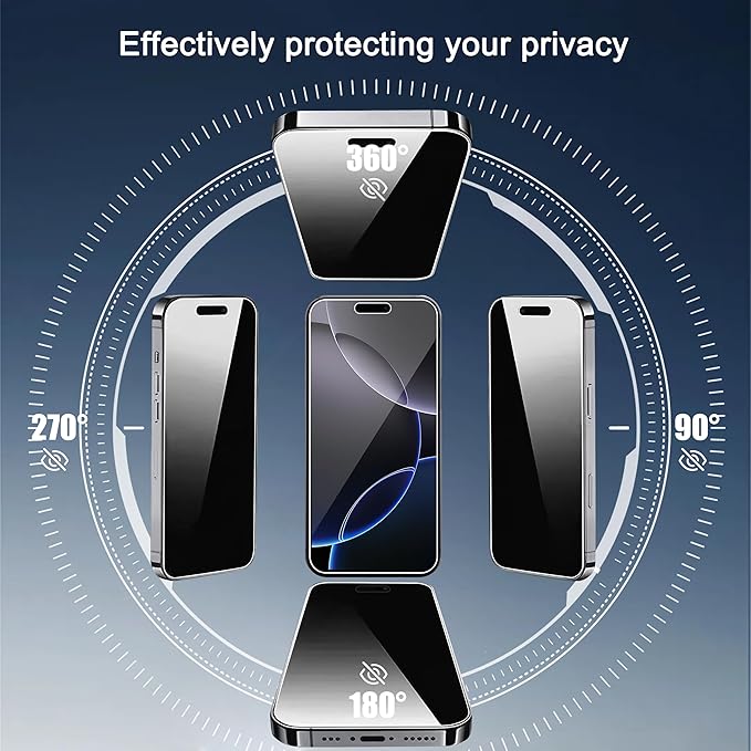 Ailun 3 Pack 4 Way 360 Degree Privacy Screen Protector for iPhone 16 Pro [6.3 inch], Face ID Sensitive,4 Directions Horizontal and Vertical All Around Anti Spy Tempered Glass Film[9H Hardness]-HD - Image 2