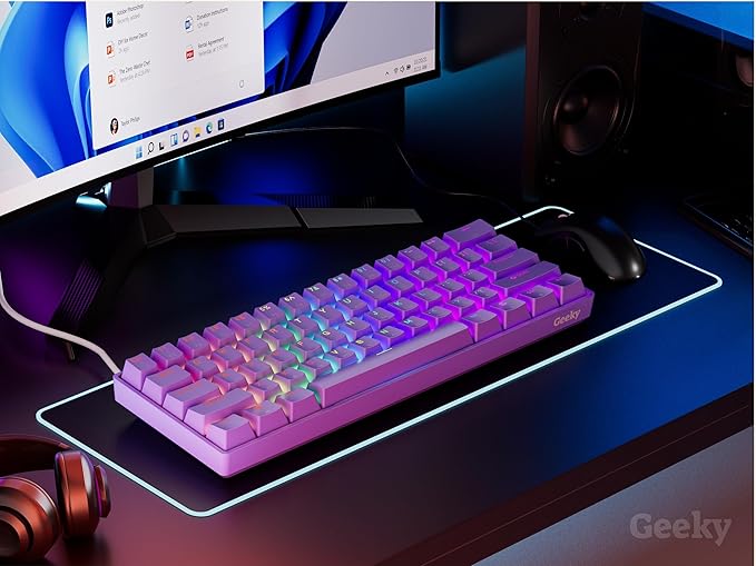 Geeky GK61 SE 60% | Mechanical Gaming Keyboard | 61 Keys Multi Color RGB LED Backlit for PC/Mac Gamer | ANSI US American Layout (Lavender, Mechanical Red) - Image 4