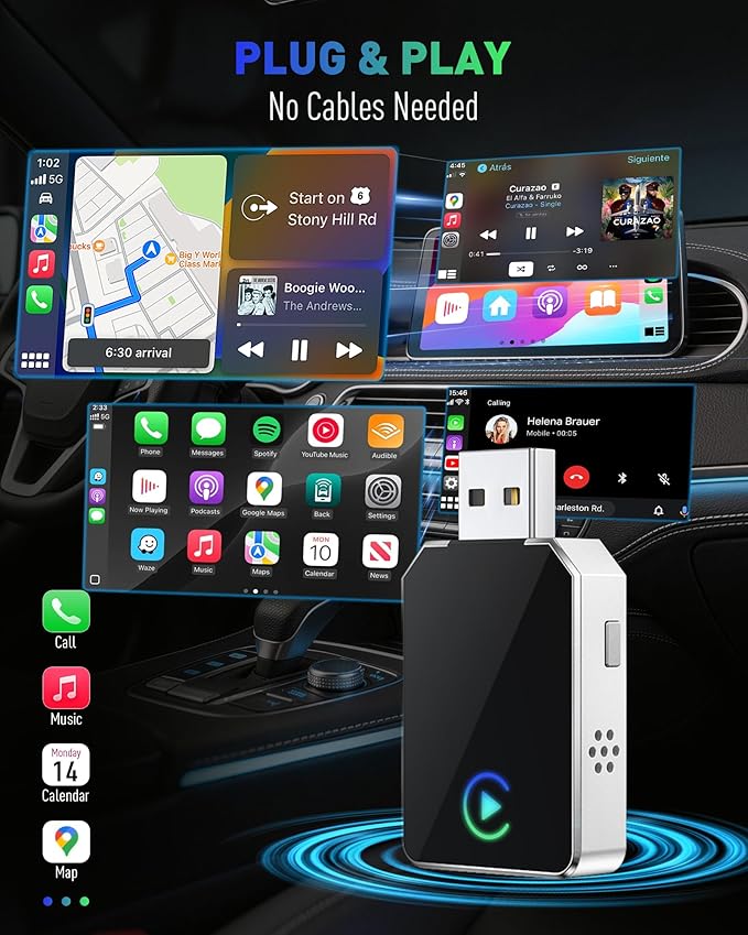 Wireless CarPlay Adapter for iPhone, 2026 Upgraded 2-in-1 Android Auto CarPlay Wireless Adapter, Convert Wired to Wireless, Fast & Stable, Plug & Play, Compatible with Factory Wired CarPlay Cars 2016+ - Image 2