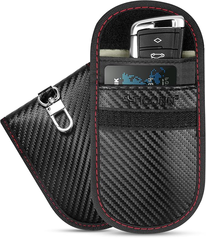 TICONN 2PK Faraday Bags for Car Keys Fob, 3.5''X5.0'' Faraday Cage Protector, Car RFID Signal Blocking, Anti-Theft Pouch Anti-Hacking Case Blocker (Carbon Fiber) by TICONN
