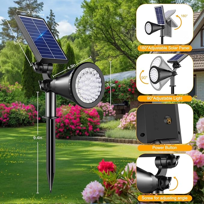 RGB Halloween Solar Spot Lights Outdoor, 36 LEDs Solar Lights Outdoor Color Changing Spot Lights for Halloween Christmas Decorations Outdoor-2 Pack (Multicolor) - Image 3