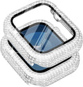 Surace 41mm Case Compatible with Apple Watch Series 9, 8, 7 - 400 Diamonds Bling Case with Tempered Glass Screen Protector, Silver by Surace