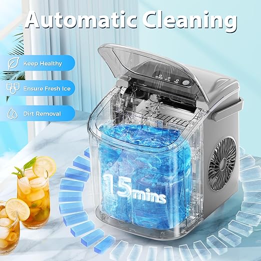 Antarctic Star Countertop Ice Maker，Portable Ice Makers with Self-Cleaning, Bullet Ice Machine, 26Lbs/24H, 9 Ice Cubes Ready in 6 Mins for Kitchen Bar Party RV, Grey - Image 2
