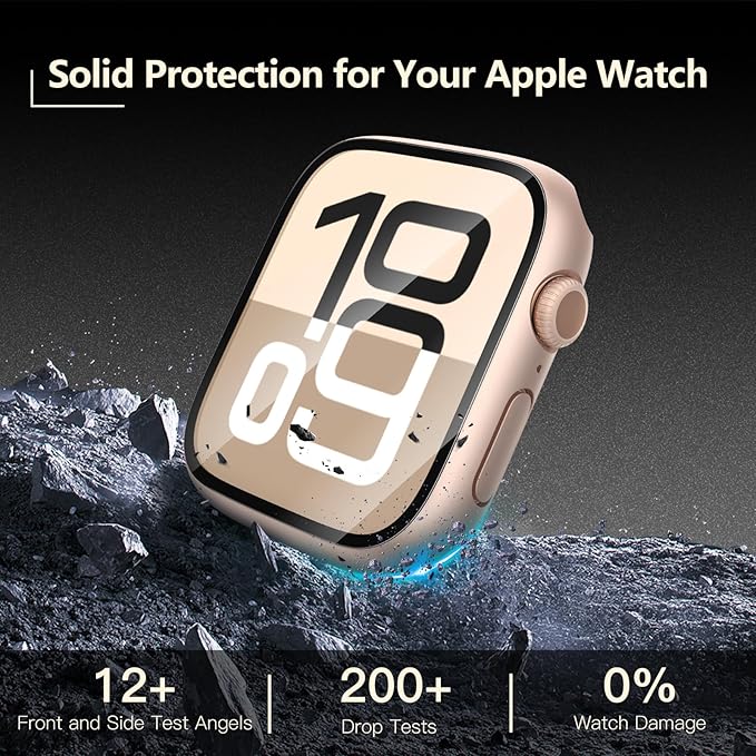 [2-Pack] Julk 42mm Rose Gold Cover with Screen Protector for New 2025 Apple Watch 11, 9H Tempered Glass with Slim Hard Protective Case for iWatch Series 11/10 42mm [1 Rose Gold + 1 Transparent] - Image 2