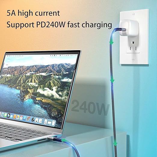 240W USB-C to USB-C Woven Charge Cable 15FT Grey, Super Fast Charging, Type-C Cable Compatible with MacBook Air, iPhone 15 Plus/15 Pro Max, iPad Pro, Samsung Galaxy S24/S23/S22, Pixel, PS5, Laptops - Image 4
