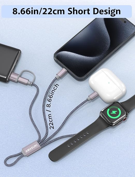 Travel Essentials,3 in 2 USB C Cable for Apple Watch Charger,iPhone Charger,Multi Charging Cable,Cruise Vacation Camping Essentials,Portable for iWatch Series 11-2/Ultra/SE & iPhone 17-12,Car,0.7FT - Image 7