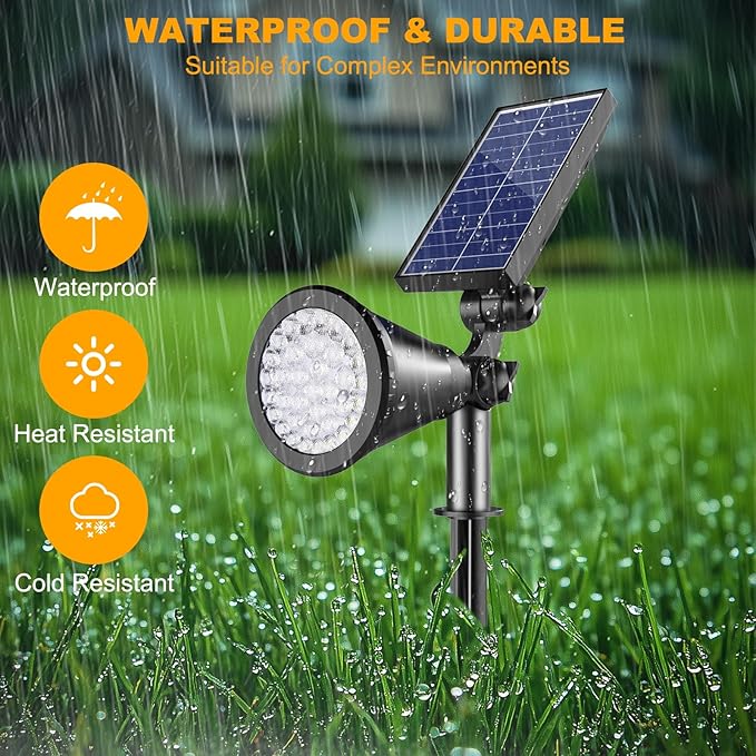 Solar Spotlight Outdoor Waterproof, 36 LED Outdoor Solar Lights with 2200mAh, 2-in-1 Wall or Ground Solar Flood Lights for Yard, Garden, Pathway, Auto On/Off Landscape Lighting- 4 Pack (Warm White) - Image 6