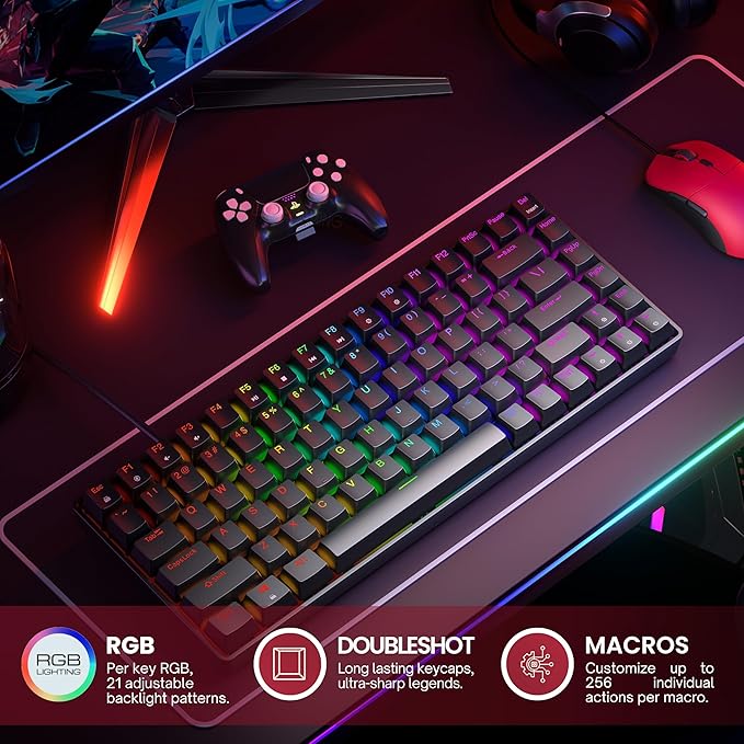 HK GAMING GK75 75% v3 | Hotswap Mechanical Gaming Keyboard | 84 Keys Multi Color RGB LED Backlit for PC/Mac Gamer | US Layout (Black, Mechanical Blue) - Image 3