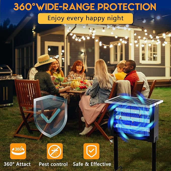 Qualirey 1 Pcs Solar Bug Zapper Outdoor Waterproof Mosquito Zapper with 3000v High Powered Rechargeable Electric Mosquito Killer with Grounding Bracket Fly Insect Trap for Patio Garden - Image 6