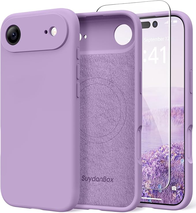 Magnetic for iPhone Air Case, Compatible with MagSafe, [Full Camera Protection][Screen Protector] Silicone Shockproof Protective Phone Case for iPhone 17 Air 6.5", Light Purple by SUYDANBOX