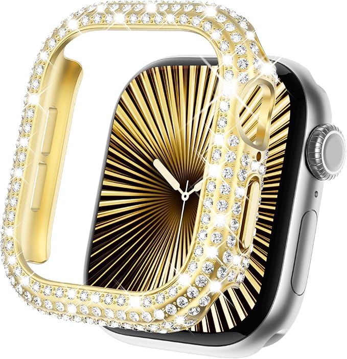 KADES Bling Case Compatible for Apple Watch Series 3/2/1 42mm, Sparkly Full Diamond Protective PC Bumper Cover, Rhinestone Frame for Women, 42mm-Gold by KADES